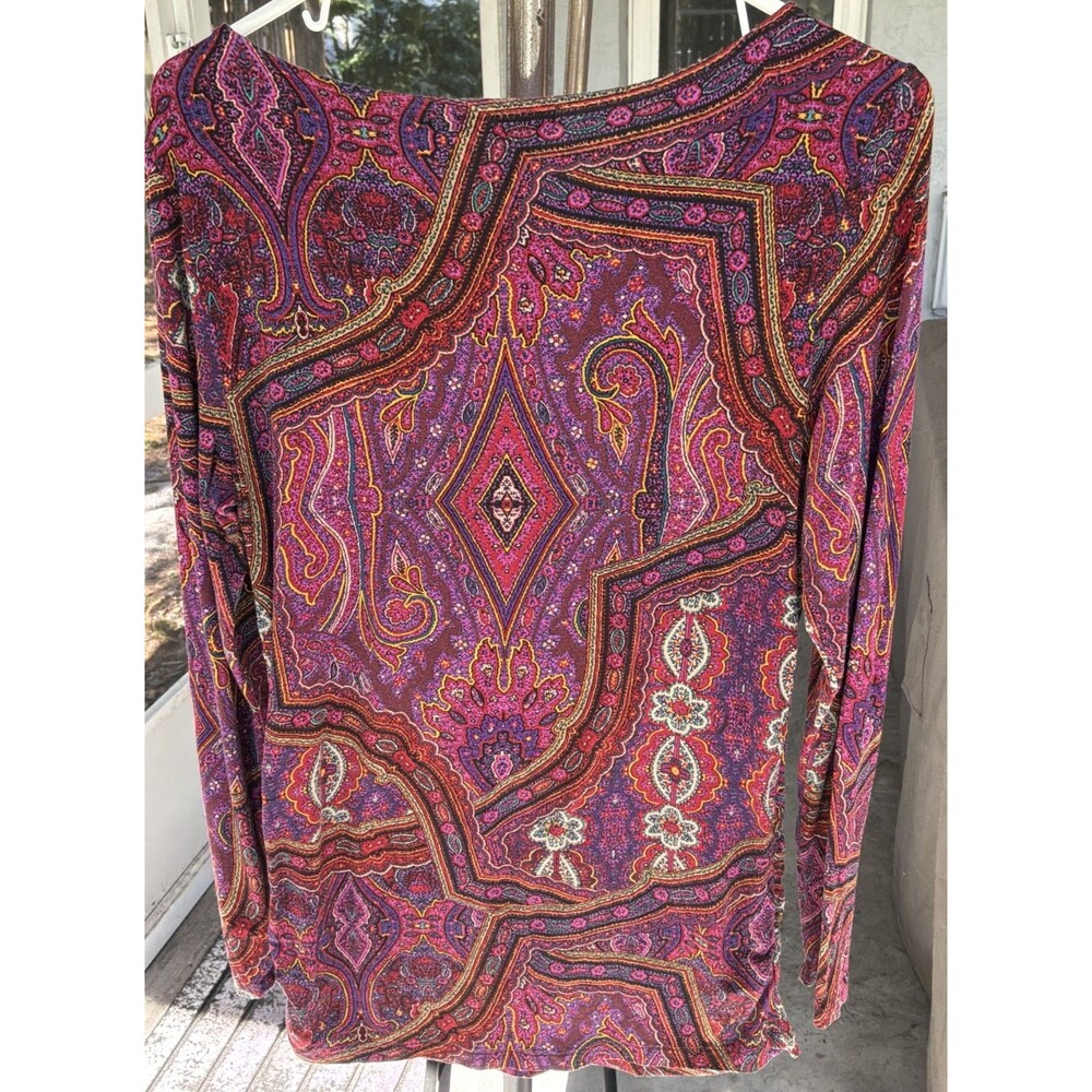 Ralph Lauren Large Pullover Long Sleeve Ruched Sides Purple Pink Paisley Preppy - Picture 7 of 7